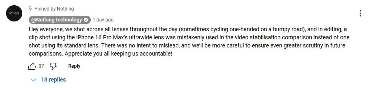 nothing phone 3a response youtube screenshot nothing