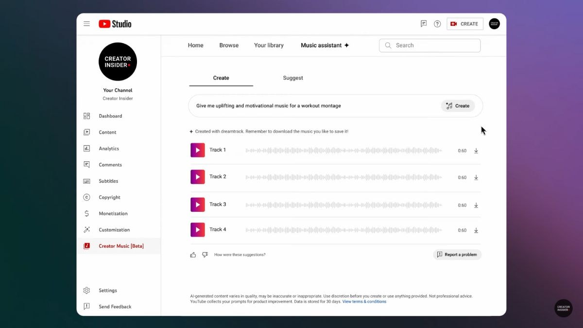 youtube music assistant Music Assistant in Youtube Creator Music tab
